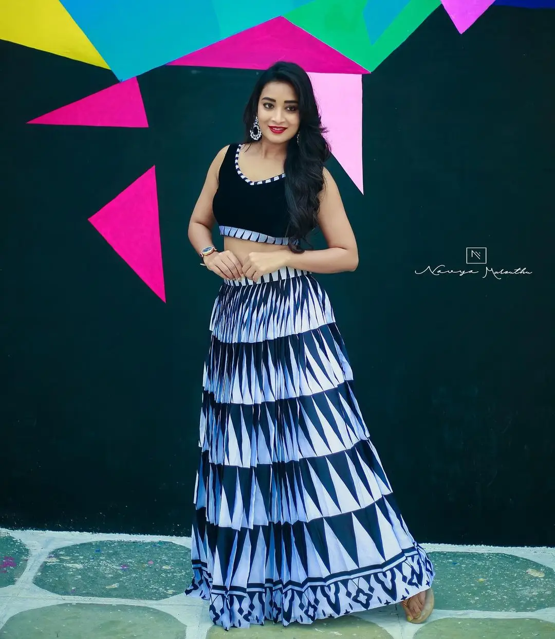 Maa TV Actress Bhanu Sri Wearing Black Lehenga Choli